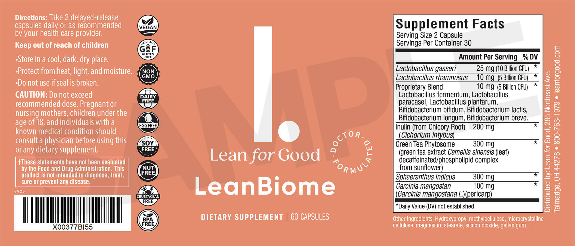 LeanBiome Supplement Facts Label